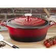 Kép 2/3 - La Cuisine Red öntöttvas ovális lábas fedővel 29 cm-es (432022)