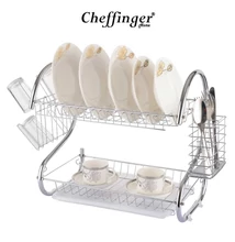 Cheffinger Emeletes INOX edényszárító evőeszköz-, és pohártartóval (DR01)