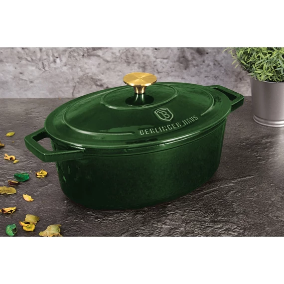 Berlinger Haus Smaragdzöld Öntöttvas ovális lábas fedővel 30 cm-es (BH-6505)