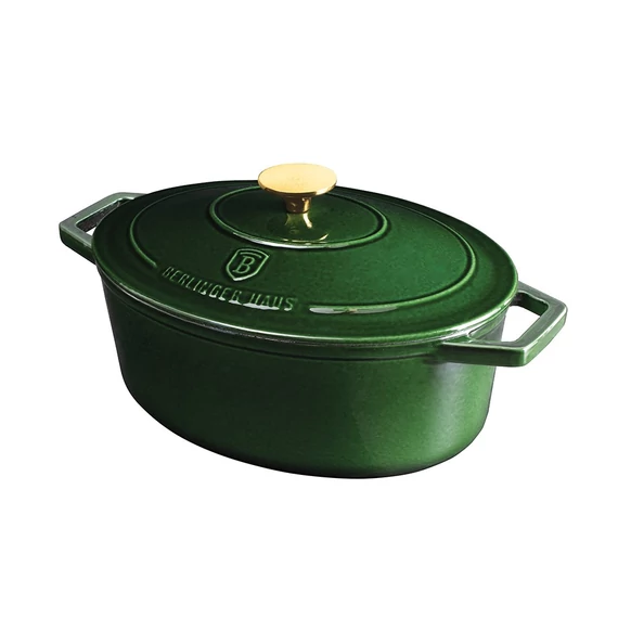 Berlinger Haus Smaragdzöld Öntöttvas ovális lábas fedővel 32 cm-es (BH-6520)
