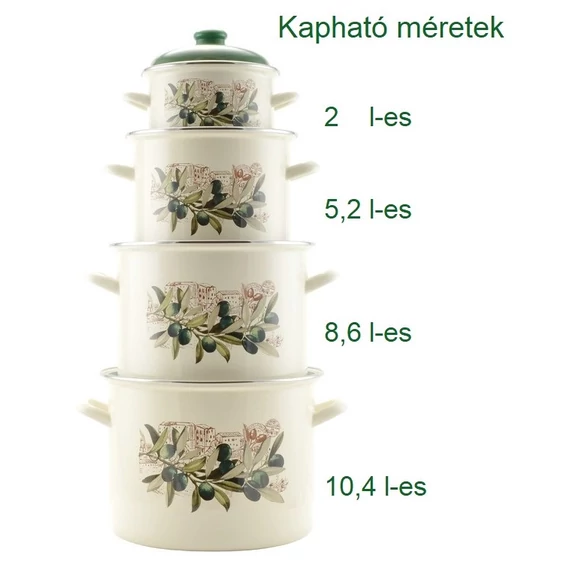 Zománcozott fazék fedővel 8,6 L Olíva mintás (14833)