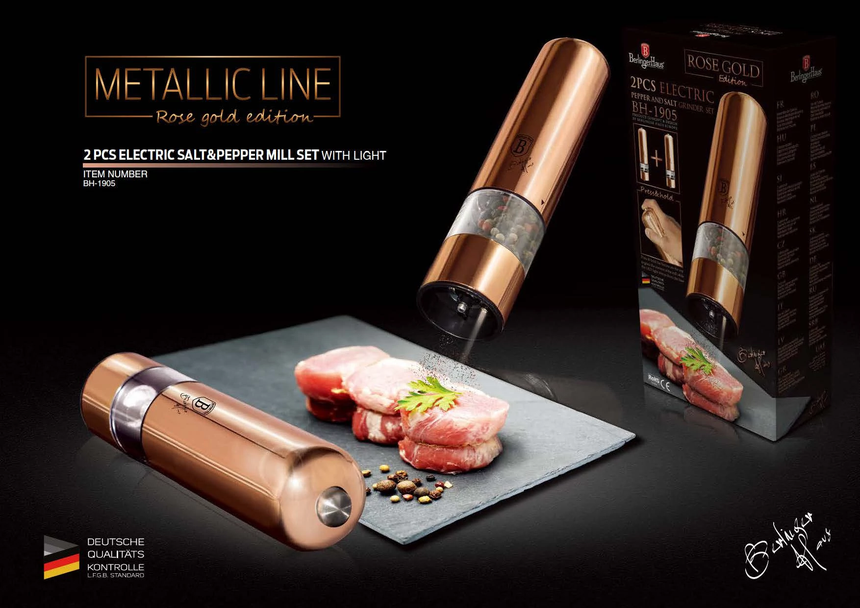 Berlinger Haus 2 db-os elektromos só-és borsőrlő szett Metallic Line Rose Gold Edition (BH-1905)