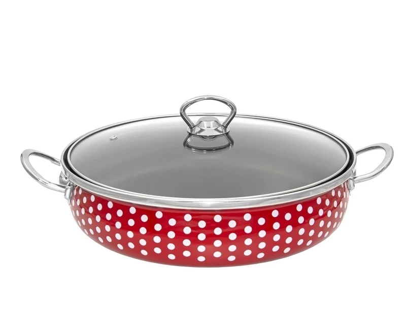 Zománcozott szeletsütő 28 cm + üvegfedő Pöttyös (28161)