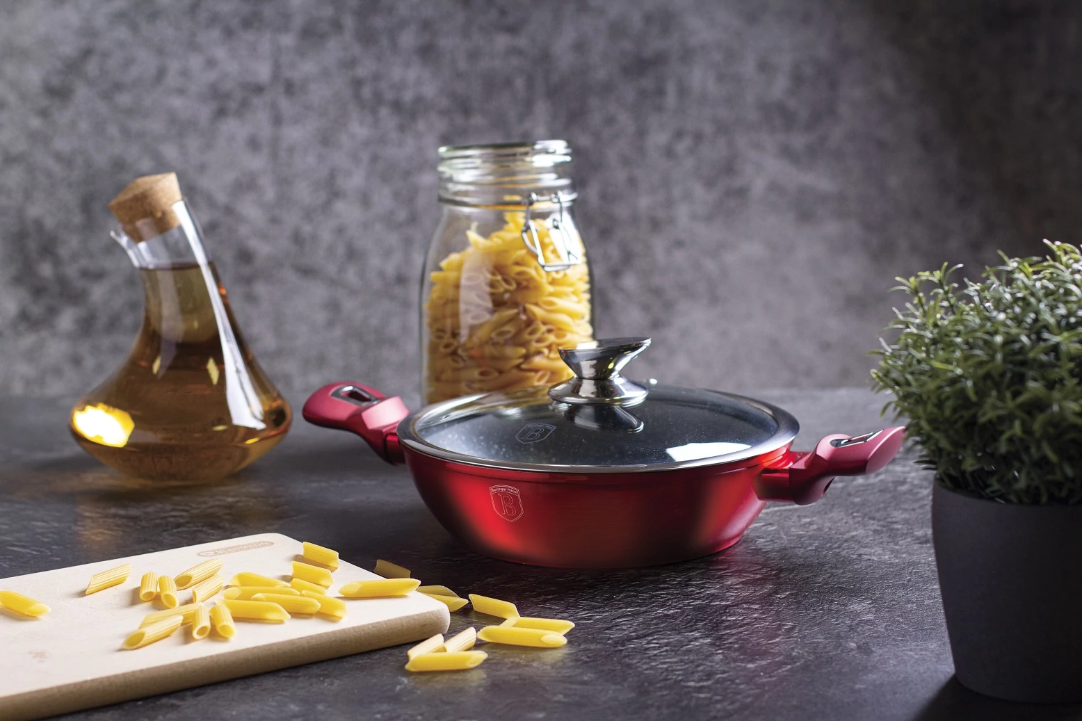 Berlinger Haus Burgundy Metallic Line Indukciós alacsony lábas fedővel 24 cm-es (BH-1262)