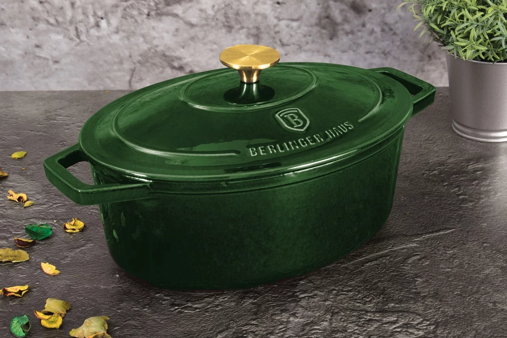Berlinger Haus Smaragdzöld Öntöttvas ovális lábas fedővel 30 cm-es (BH-6505)