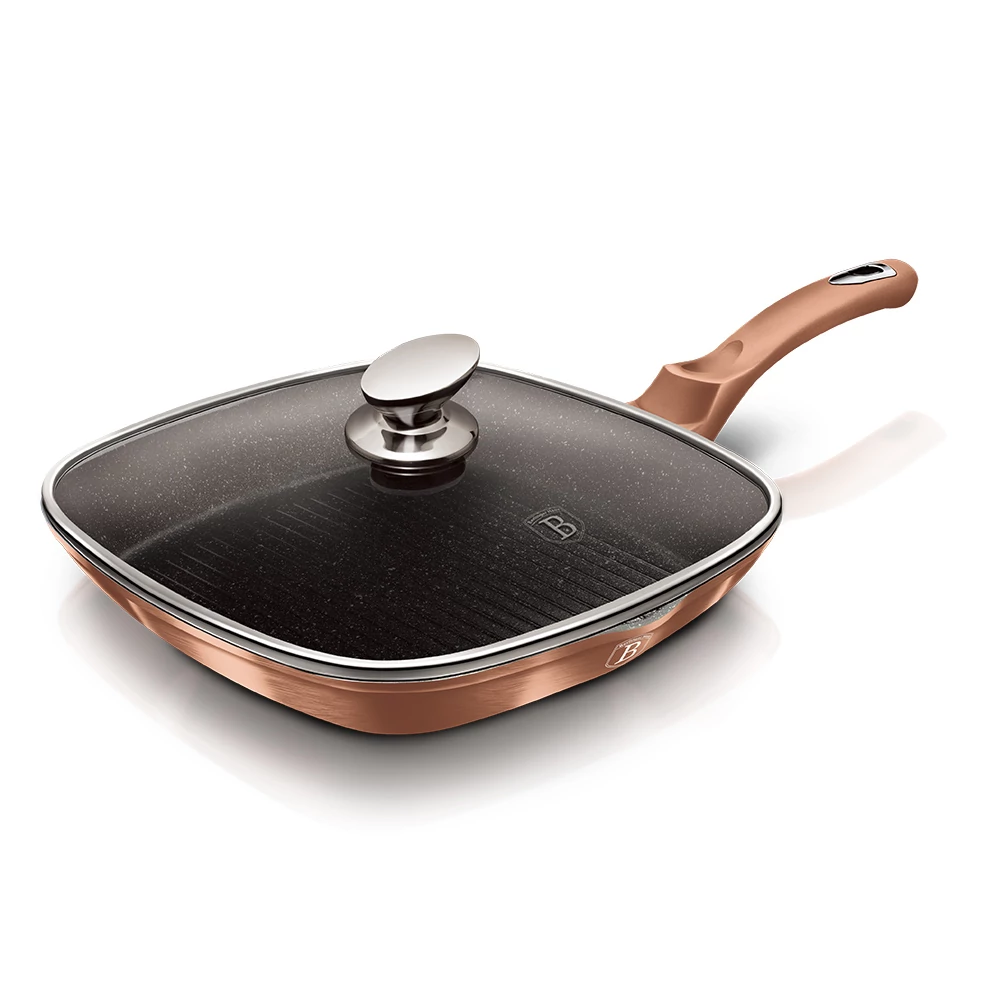 Berlinger Haus Rose Gold indukciós grill serpenyő fedővel 28 cm-es (BH-1610)